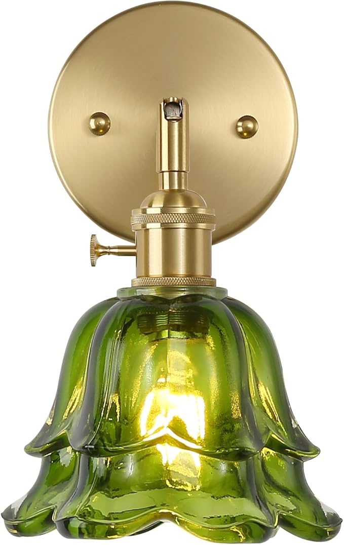 Vintage Wall Sconces, Rose Green Lampshade & 180 Degree Adjustable, Brass Wall Lights, for Bedroom Living Room Hallway Aisle, Bulbs Not Included, ETL Listed - Bloomnest