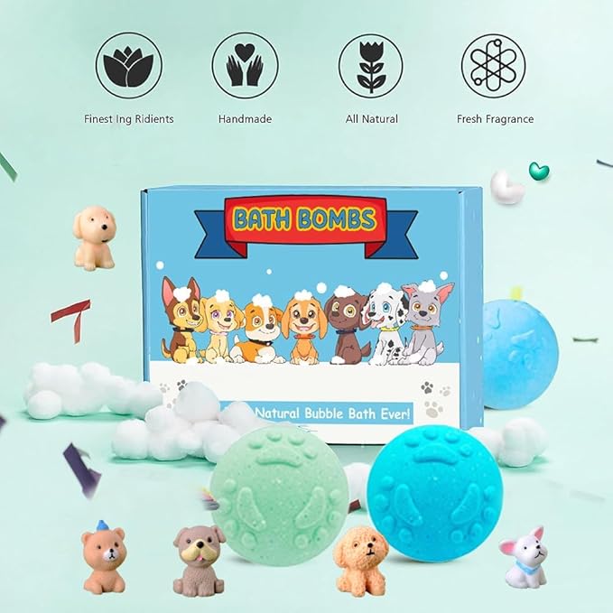 Bath Bombs for Kids with Surprise Inside for Boys Girls Toddlers 20 Pack Kids Gift Set Organic Bubble with Puppy Inside Natural Handmade - Bloomnest