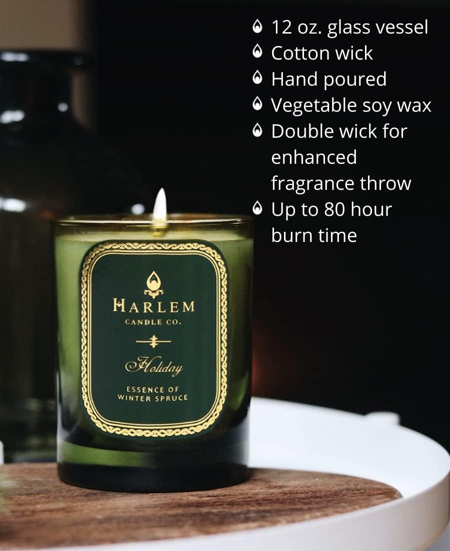 Harlem Candle Co. Holiday Luxury Candle, 11 oz Glass Jar, Double Wick, Soy Wax, Gift Box, Wild Berry, Rose, Absinthe, Angelica, Strawberry Musk, and Birchwood, 80 Hour Burn