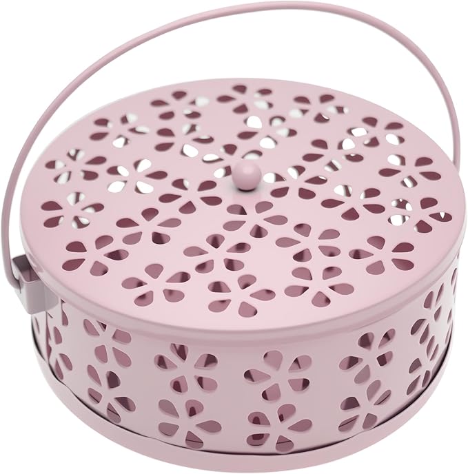 1pcs Mosquito Coil Holder Retro Incense Coils Holder Portable Incense Burner Holders with Handle for Home Camping Indoor Outdoor Patio (Pink) - Bloomnest