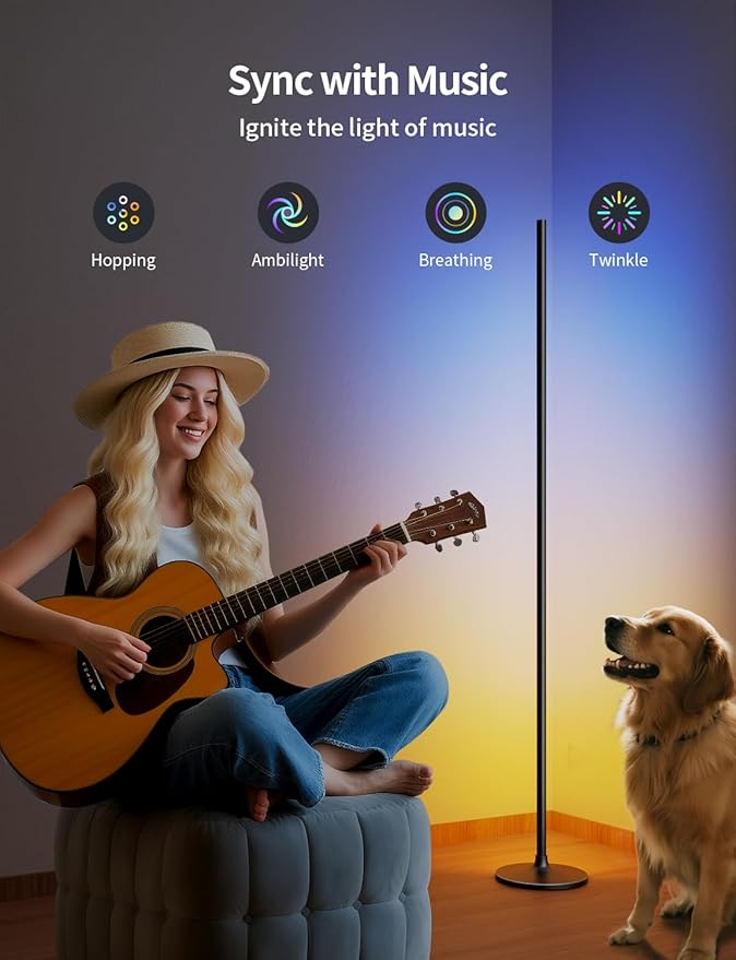 Ailofy Corner Floor Lamp, Corner Lamp Compatible with Alexa & Google Assistant, 16 Million DIY Colors, Sync with Music, App Control, Timer Setting, LED Floor Lamp for Living Room and Bedroom, Black - Bloomnest