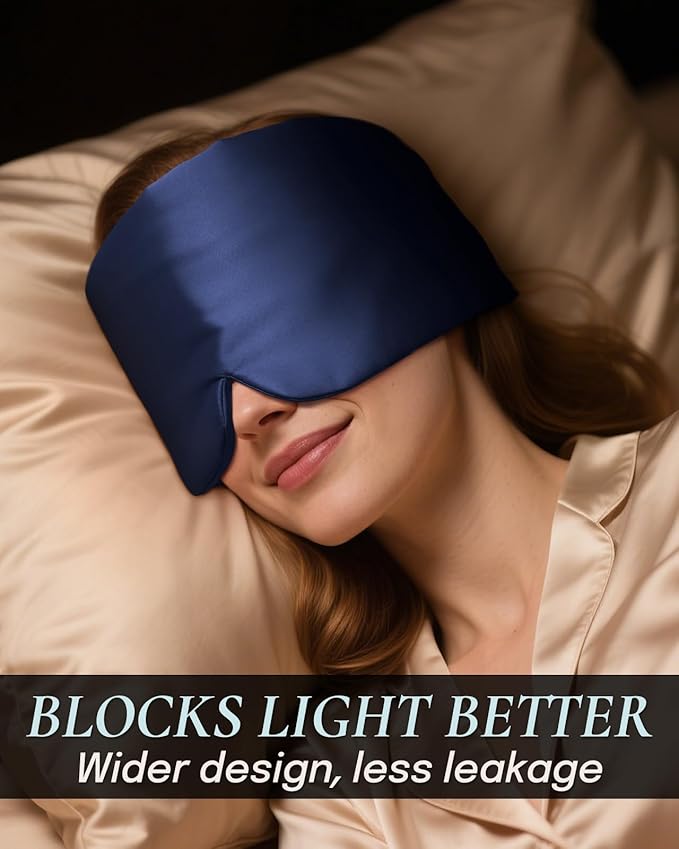 Zenssia Satin Sleep Mask for Women and Men, Lightweight Padded Eye Mask with Adjustable Strap, Comfort Blackout for Travel and Nap - Navy Blue