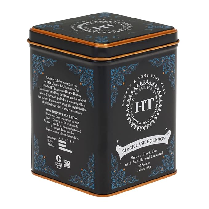 Harney & Sons Black Cask Bourbon Tea, 20 Sachets of Smoky Lapsang Black Tea with Light Caramel Flavors - Bloomnest