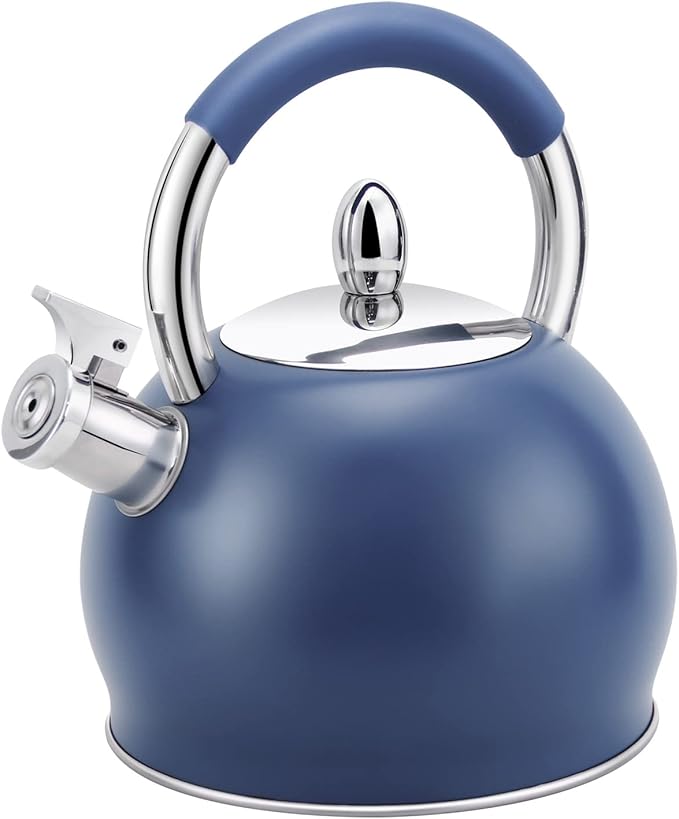 Whistling Tea Kettle for Stove Top Stainless Steel Tea Pot with Ergonomic Silicone Handle Teapot for Stovetop 3.2 Quart / 3 Liter Blue - Bloomnest
