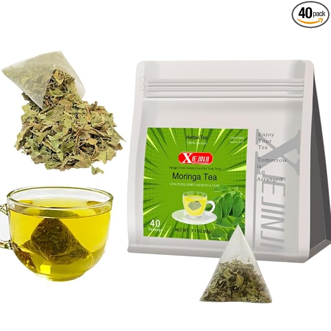 XIEJINJI Moringa Leaf Tea, 40 Tea Bags – Pure Moringa Superfood Infusion for Digestive Comfort & Immune Boost, Nutrient-Dense, Non-GMO, No Additives, Caffeine-Free - Bloomnest