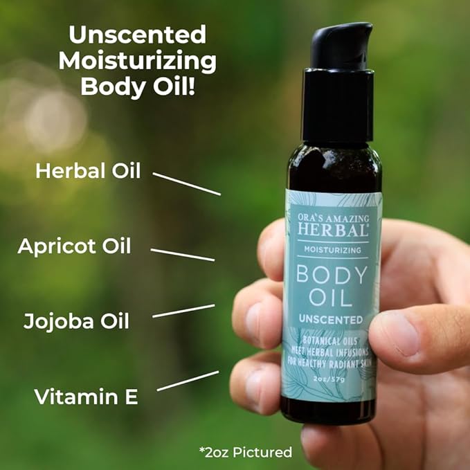 Ora's Amazing Herbal Unscented Body Oil, Fragrance Free Massage Oil with Pump, Moisturizing Body Oils for Men and Women, Herbal Infused Grapeseed Jojoba & Apricot with Calendula, 7.5 Fl Oz - Bloomnest