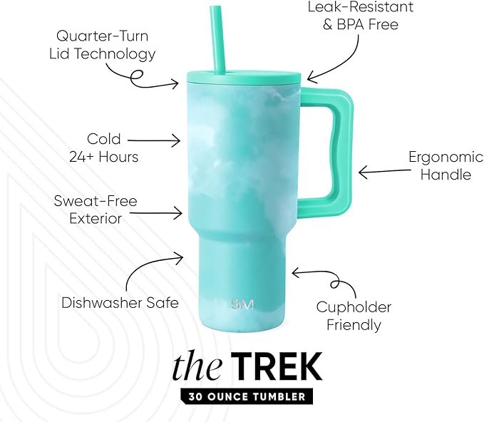 Simple Modern 30 oz Trek Tumbler with Handle and Straw Lid | Cup Holder Friendly Insulated Stainless Steel Travel Mug | Ocean Tide SimpleModern