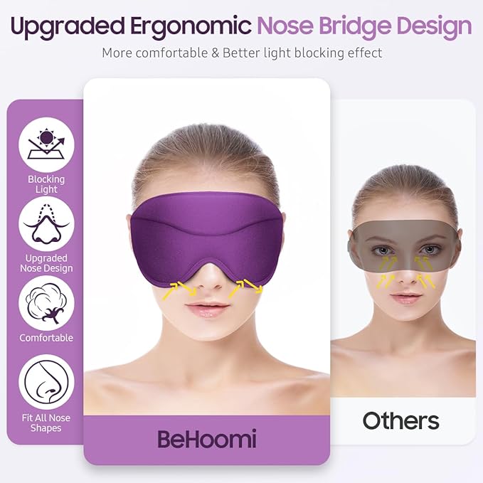 Sleep Mask, Premium Eye Mask for Sleeping, 3D Ergonomic Designed Sleeping Mask, Upgraded Light Blocking & Blindfold Sleep Masks for Women, Men (Purple) - Bloomnest