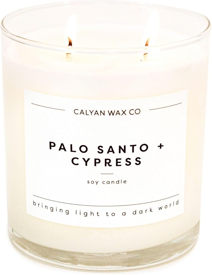 Calyan Wax Co. 2 Wick Candle, Palo Santo + Cypress Scented Candle, 37 Hour Burn Time, Aromatherapy Soy Candles, Non Toxic & Vegan Soy Wax, Glass Tumbler Scented Candles, 12.5oz - Bloomnest