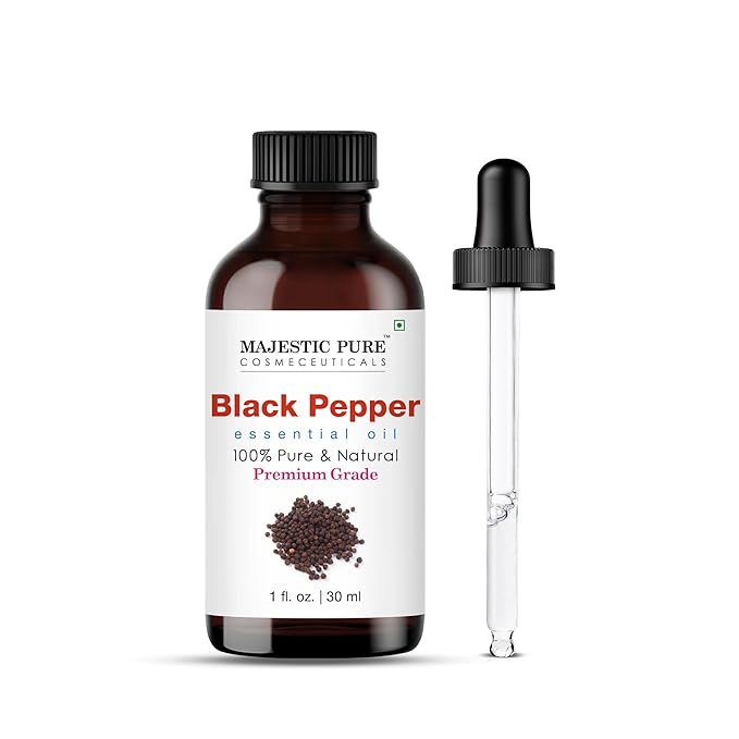 Majestic Pure Black Pepper Essential Oil with Glass Dropper - 1 Fl Oz - 100% Pure and Natural Black Pepper Oil - Premium Grade Essential Oils for Diffuser, Aromatherapy, Soap and Candle Making - Bloomnest