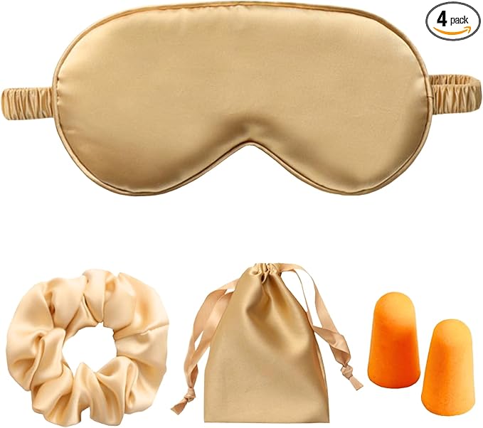 Silk Satin Sleeping Eye Mask, Gold Sleep Eye Mask Night Blindfold for Women and Men, Soft Breathable Blackout Eyeshade Eye Cover for Travel, Wedding Bridesmaid Gift - Bloomnest