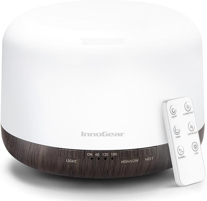 InnoGear 500ml Essential Oil Diffuser with Remote Control, Premium Ultrasonic Aromatherapy Diffusers Scent Humidifier Vaporizer Auto-Off Timer for Large Room Home, Brown - Bloomnest