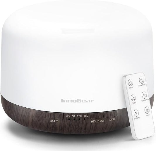 InnoGear 500ml Essential Oil Diffuser with Remote Control, Premium Ultrasonic Aromatherapy Diffusers Scent Humidifier Vaporizer Auto-Off Timer for Large Room Home, Brown - Bloomnest