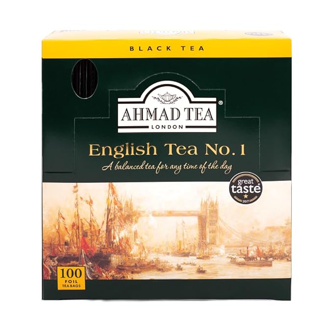 Ahmad Tea Black Tea, English Tea No. 1 Foil Enveloped Teabags, 100 ct - Caffeinated and Sugar-Free - Bloomnest