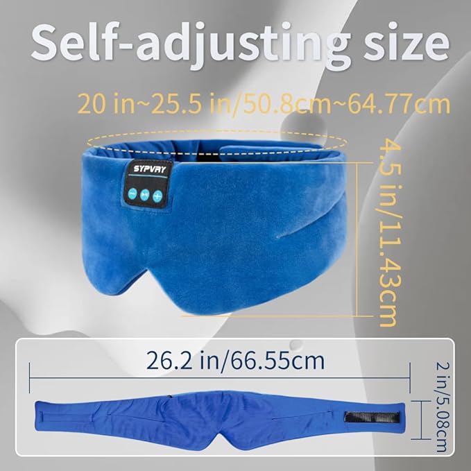 Sleep Mask Bluetooth 5.4 Headphones Soft Wireless Headband Eye Mask Blackout with Microphone (Blue) - Bloomnest