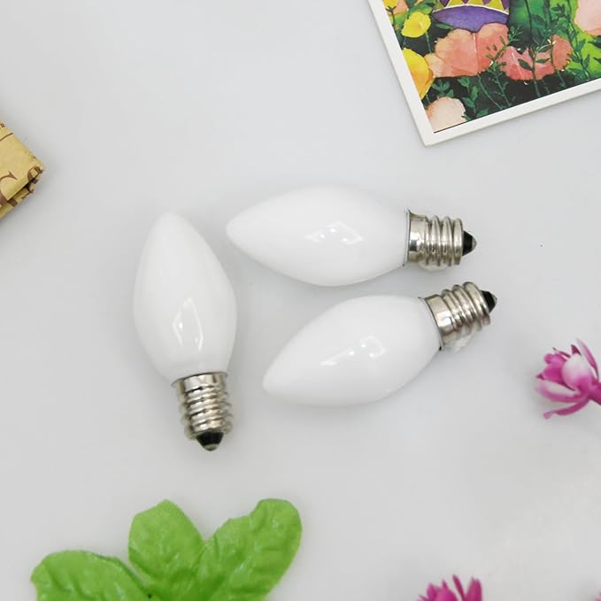 SUNSGNE C7 LED White Replacement Christmas Light Bulbs - 0.6W LED E12 Candelabra Base Bulbs - Perfect for Salt Lamps, Night Lights and Decorative Lights - Pack of 25 - Bloomnest