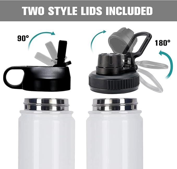 BetterSub 20oz Sublimation Sports Water Bottle Stainless Steel Insulated White Tumbler with Wide Mouth Lid and Straw 6 Packs - Bloomnest