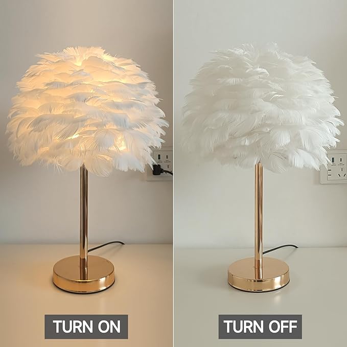 ZYLEIESENBAO Chic White Feather Lamp Creative Feather Bedside Lamp Cute Furry Nightstand Light Gold Stand Fluffy Table Lamp Atmosphere for Girl Bedroom Living Room Entry Hotel Wedding Gift - Bloomnest