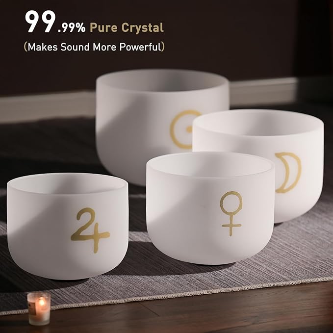 CVNC 432HZ 6-12 Inch Cosmic Pattern Design Frosted Quartz Crystal Singing Bowls Chakra Set of 7 with Carry Case Bag for Sound Healing and Meditation - Bloomnest