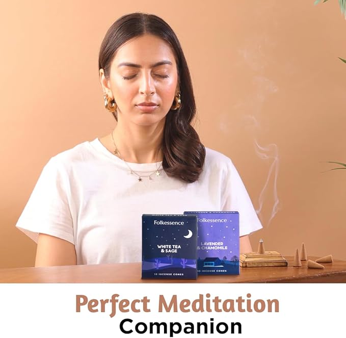 Folkulture Incense Cones Scented | Set of 2 Inscents-Cones (20 Cones) | Lavender, White Tea, Sage & Chamomile | Variety Pack Insence Cone for Relaxation and Meditation