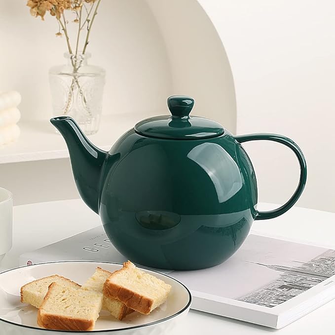 Sweejar Porcelain Teapot with Removable Stainless Steel Infuser,Microwave & Dishwasher Safe Tea Pots for Loose Tea,Tea Infuser Pots for Chrismas Women Gift (40oz Jade) - Bloomnest