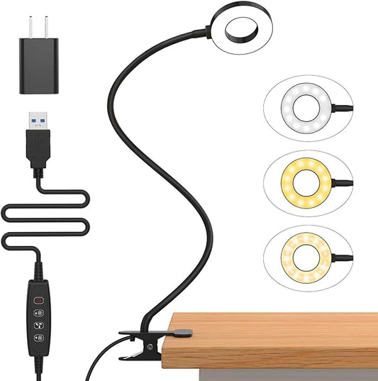 iZELL Desk Lamp, LED Reading Light with Clamp, 3 Color Modes & 10 Brightness Flexible Gooseneck Book Light for Kids Reading Book in Bed at Night Clip on Table, Computer, Zoom Meetings - 27.6‘’ Black - Bloomnest