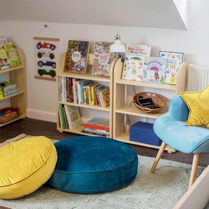 Round Floor Pillow Cover Velvet Throw Seating Pouf Yoga Meditation Cushion Plush Case Reading Room Decor Cover Only (19.7IN, Yellow)