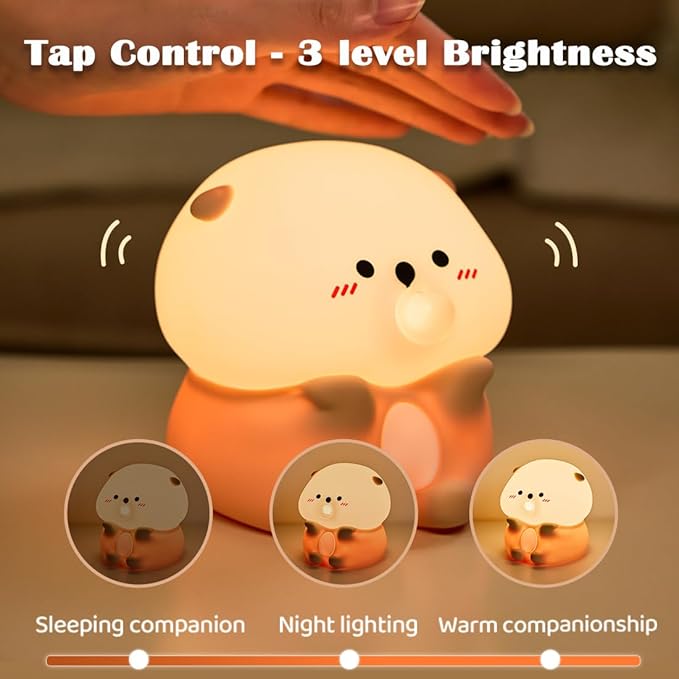 Sea Otter Night Light, Cute Otter Gifts, Soft Silicone Lamp with 3 Level Warm Light and RGB Changing, Breastfeeding Nursery Portable Kawaii Bedside Lamp for Baby, Toddler, Boys and Girls - Bloomnest