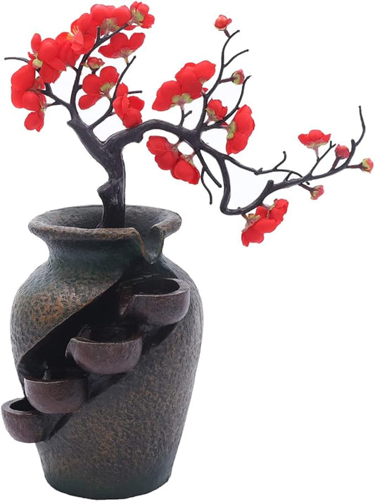 Decorative Indoor Tabletop Fountain, 15.7in Tabletop Wateall Vase Fountains with Simulation Tree Flowers for Living Room, Bedroom, Dining Room - Bloomnest