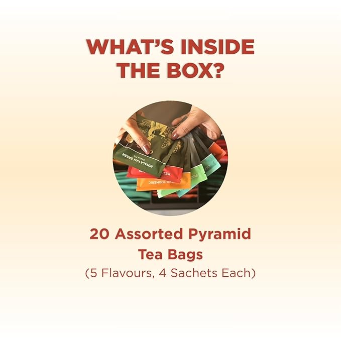 CHAYAM Assorted Tea Bags Variety Pack | 20 Pyramid Tea Bags - 5 Flavours x 4 each | Tea Bag Sampler Assortment | Green Tea, Herbal Tea Gift Box - Bloomnest