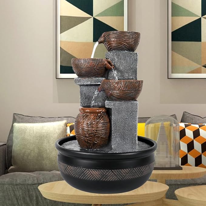 Indoor Relaxation Desktop Waterfall Fountain，Tabletop Flowing Water Fountain Suitable for Home Office Collection Decoration