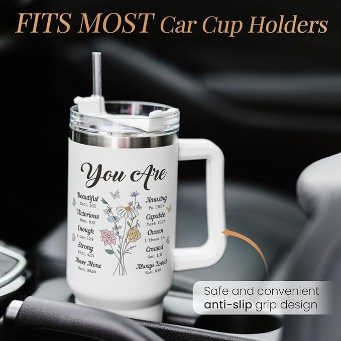 SANDJEST Christian Gifts for Women, Inspiration Gifts Tumbler 40oz Stainless Steel Insulated with Handle and Straw - Mother's Day Birthday Religious Gifts for Mom, Friend, Sister, Grandma - Bloomnest