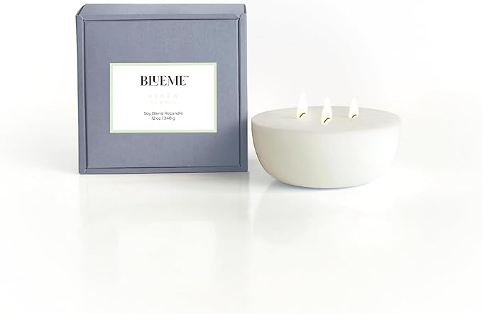 New BLUEME Wellness Candle Wax Refill, Contains Essential Oil, Sustainable, Hand Finished, Hand Poured, Premium, Luxury Ceramic, Natural Cotton Wick (12oz, Ivy & Rose) - Bloomnest