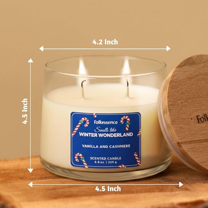 Folkulture Winter Wonderland Christmas Scented Candle | Large Vanilla 250g | Two Wick Soy Christmas Candles | Non-Toxic Winter Candles for Relaxing | Long Lasting Aromatherapy | Xmas Holiday Gifts - Bloomnest