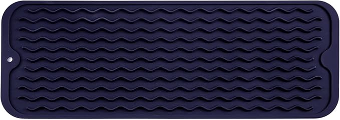 Silicone Dish Drying Mat for Multiple Usage,Easy clean,Eco-friendly,Heat-resistant Silicone Mat for Kitchen Counter,Sink,Bar,Bottle,or Cup Navy Blue M 17 inches x 6 inches - Bloomnest