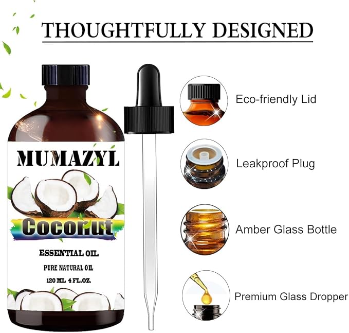 Coconut Essential Oil, Coconut Oil 4 Fl Oz 120ML for Diffuser Humidifier Yoga Cleaning DIY Candle Soap Making Essential Oils - Bloomnest