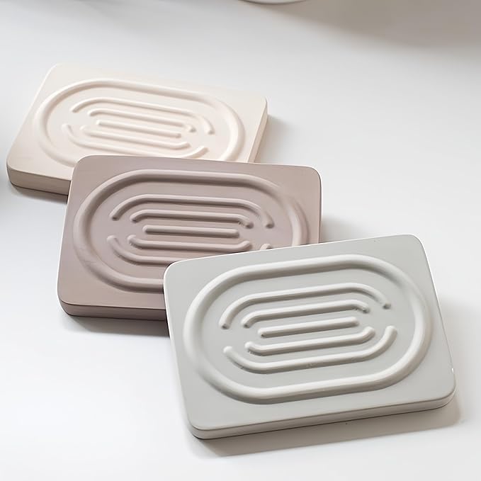 Soap Tray Water Absorbing Diatomite Dish Shampoo Bar Soap Holder Quick Dry Stone Soap Bar Holders Fast Drying Soap Saver Diatomaceous Earth Dishes for Shower Bathroom Bathtub Sink Organizer (Beige) - Bloomnest