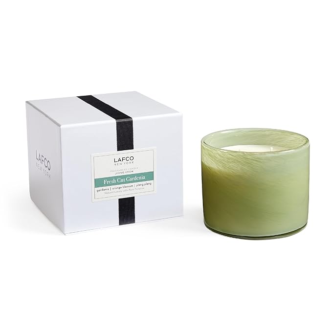LAFCO New York 3-Wick Candle, Fresh Cut Gardenia - 30 oz - 120-Hour Burn Time - Reusable, Hand Blown Glass Vessel - Made in The USA - Bloomnest