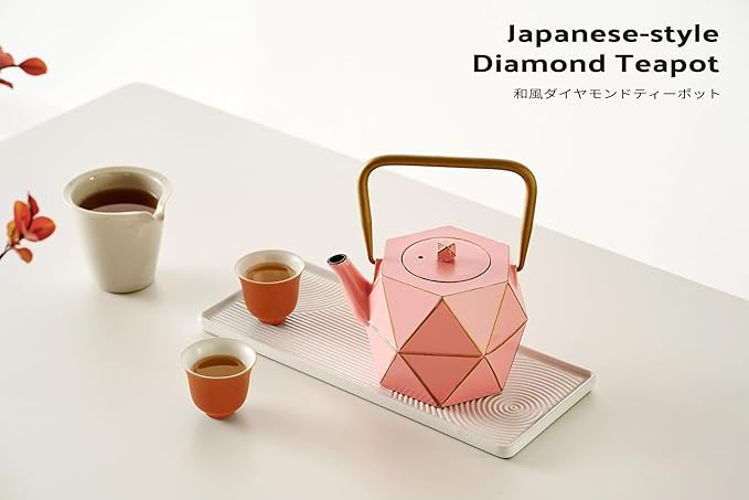 Toptier Cast Iron Teapot, Stovetop Safe Japanese Cast Iron Tea Kettle, Diamond Design Tea Pot with Removable Infuser for Loose Tea, 30 Ounce (900 ml), Pink - Bloomnest
