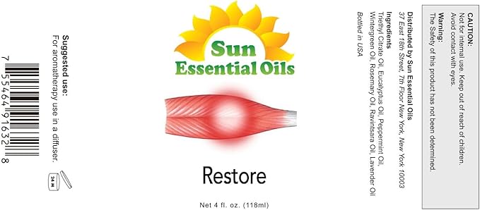 Sun Essential Oils Deep Muscle Relief Blend Oil (Huge 4 Ounce Bottle) Bulk - Sore Muscle Massage Oil - Muscle Ease Essential Oil Blend - Aromatherapy Oils - Bloomnest