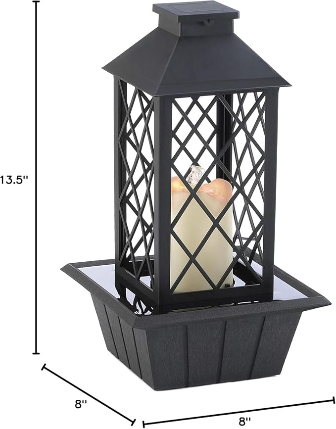 Zingz & Thingz Water Feature Tabletop Fountain Candle Lantern, Decorative Light Home Decor, 13.5" Tall, Black - Bloomnest