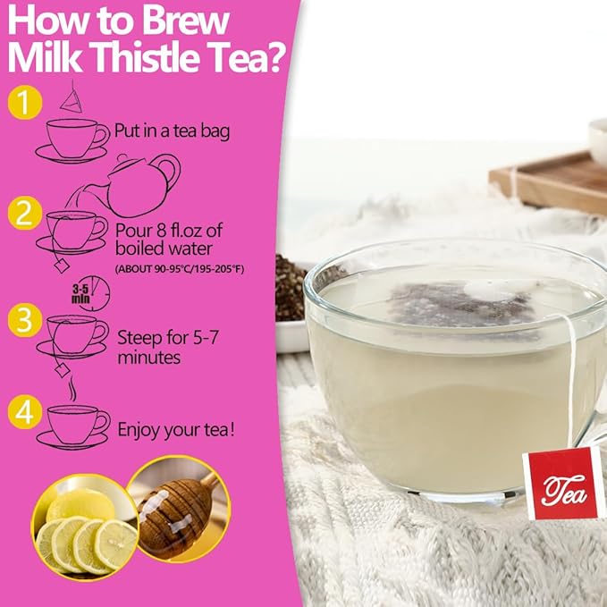 Premium 100 Milk Thistle Tea Bags, Made with 100% Wild Milk Thistle Seeds, for Liver Detox & No Additives & Caffeine Free. - Bloomnest