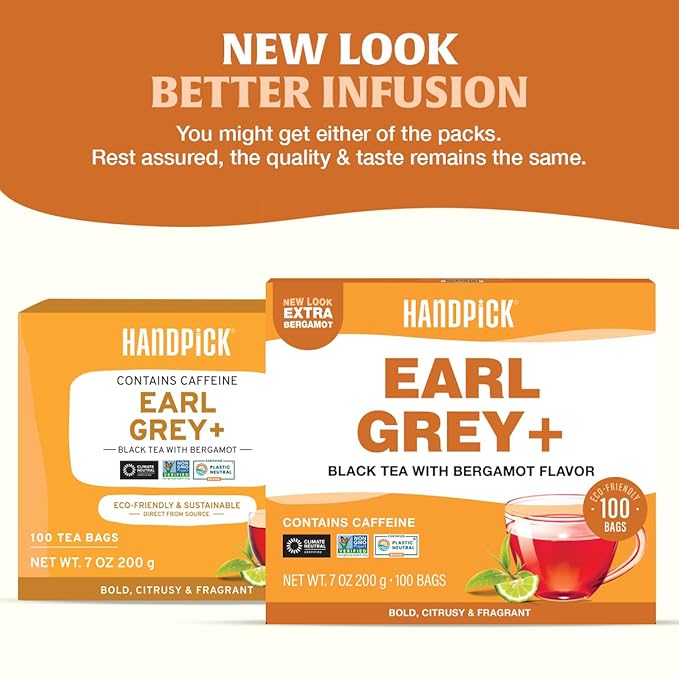 HANDPICK, Earl Grey Black Tea Bags (100 Count) Bergamot Oil | Caffeinated, Earl Grey Tea Bags | Flavoured With Citrus and Bergamot Brew Hot/Iced Tea with or without milk - Bloomnest