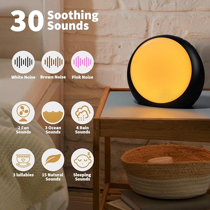 Loudspeakers Brown Noise Sounds White Noise Machine 30 Soothing Sounds 12 Color Night Lights Auto-Off Timer Calming Sleep Machine with Memory Function for Baby Kids Adult for Office Privacy