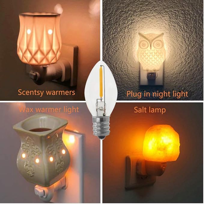 C7 E12 Replacement LED Light Bulbs 0.6W Equivalent to 7W, Warm White 2700K Outdoor and Indoor String Lights, Christmas Tree Salt Lamps, Vintage Window Candles Bulbs, Clear Glass 25PACK - Bloomnest