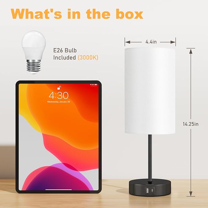 AKASUKI Table Lamp for Bedroom, 3 Way Dimmable Touch Lamp with Dual Charging Station, Small Bedside Lamps for Night Stands, Living Room, Office(LED Bulb Included) - Bloomnest