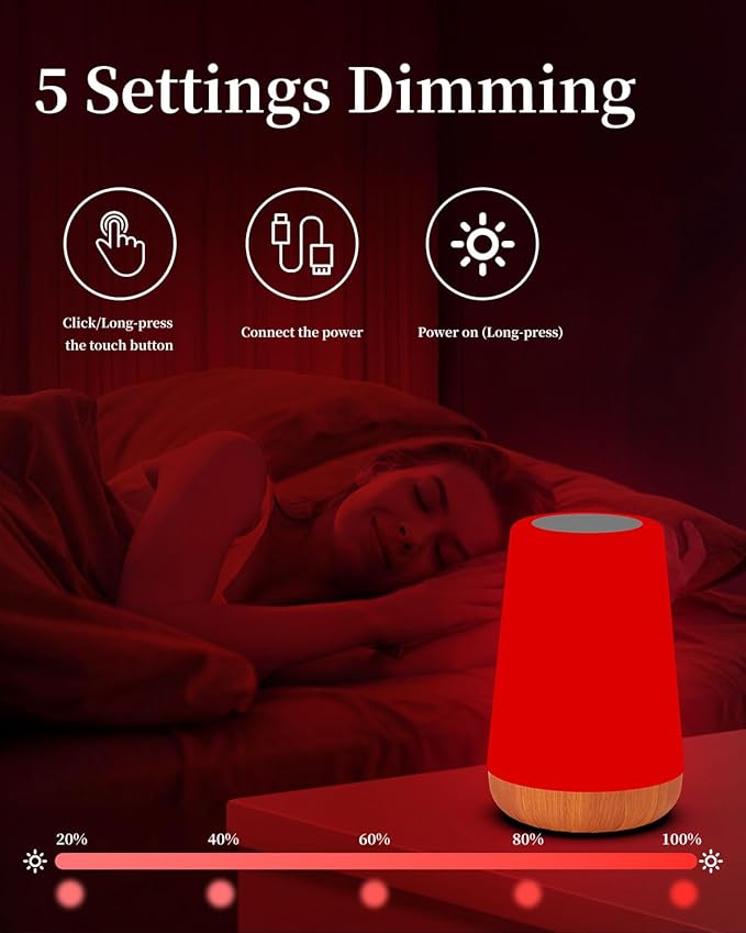 TLAOTNIY Red Light for Sleep Aid LampBlue Light Blocking Dimmable for Stress Relief Relaxation Travel Meditation and Yoga, 670nm Red Lamp (1 Pack) - Bloomnest