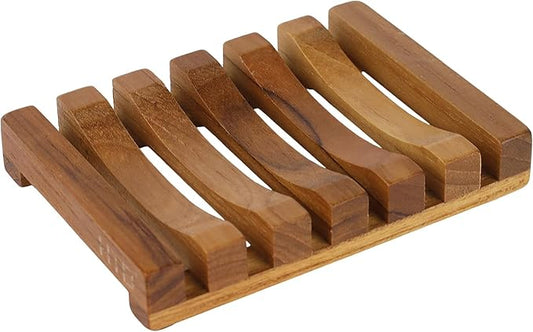 Slotted Bar Soap Holder Teak Wood by HTB, Kitchen Wooden Sponge Holder, Self Draining Soap Dish for Shower, Sink, Bathroom, Bathtub, RV - Bloomnest