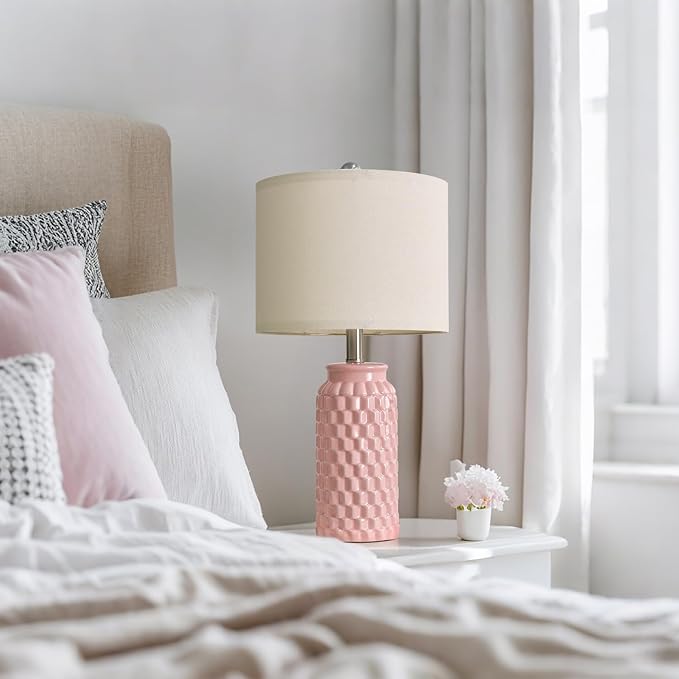 20.5" Pink Table Lamps Set of 2,Modern Farmhouse Bedside Lamps - Ceramic Nightstand Lamps for Bedroom,Boho Living Room End Tables,Small Office Desk Lamp - Bloomnest