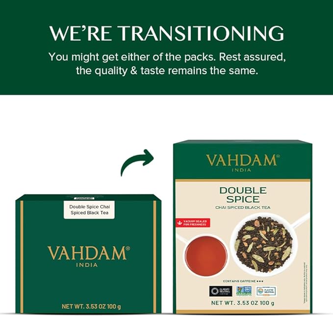 VAHDAM, Double Spice Masala Chai Tea (50+ Cups, 3.53oz) Strong, Robust & Spicy Blend - Black Tea CTC, Cardamom, Cinnamon, Cloves & Black Pepper | Pure Unblended Loose Leaf Tea | Vacuum Sealed - Bloomnest